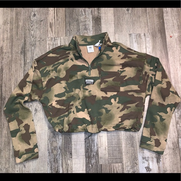 adidas Tops - Adidas half zip aop green Camo sweatshirt
